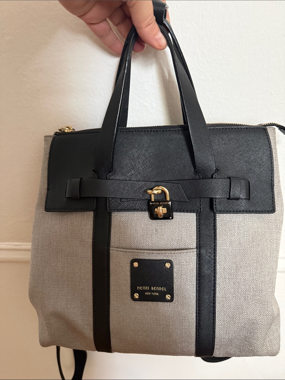 henri bendel jetsetter - 3way Black and Gray Canvas Backpack with Gold Hardware